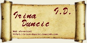 Irina Dunčić vizit kartica